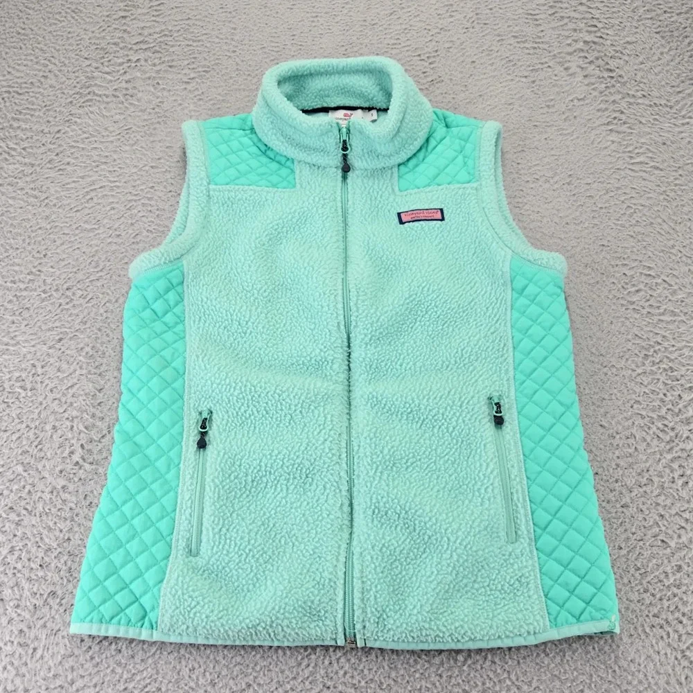 Vineyard Vines Jacket Womens Small Mint Green Fleece Full Zip Quilted Panels